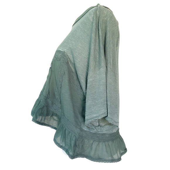 NEW Free People Fall In Love Lace Ruffle Tee Washed Army Green Womens Size M NWT - Picture 10 of 17